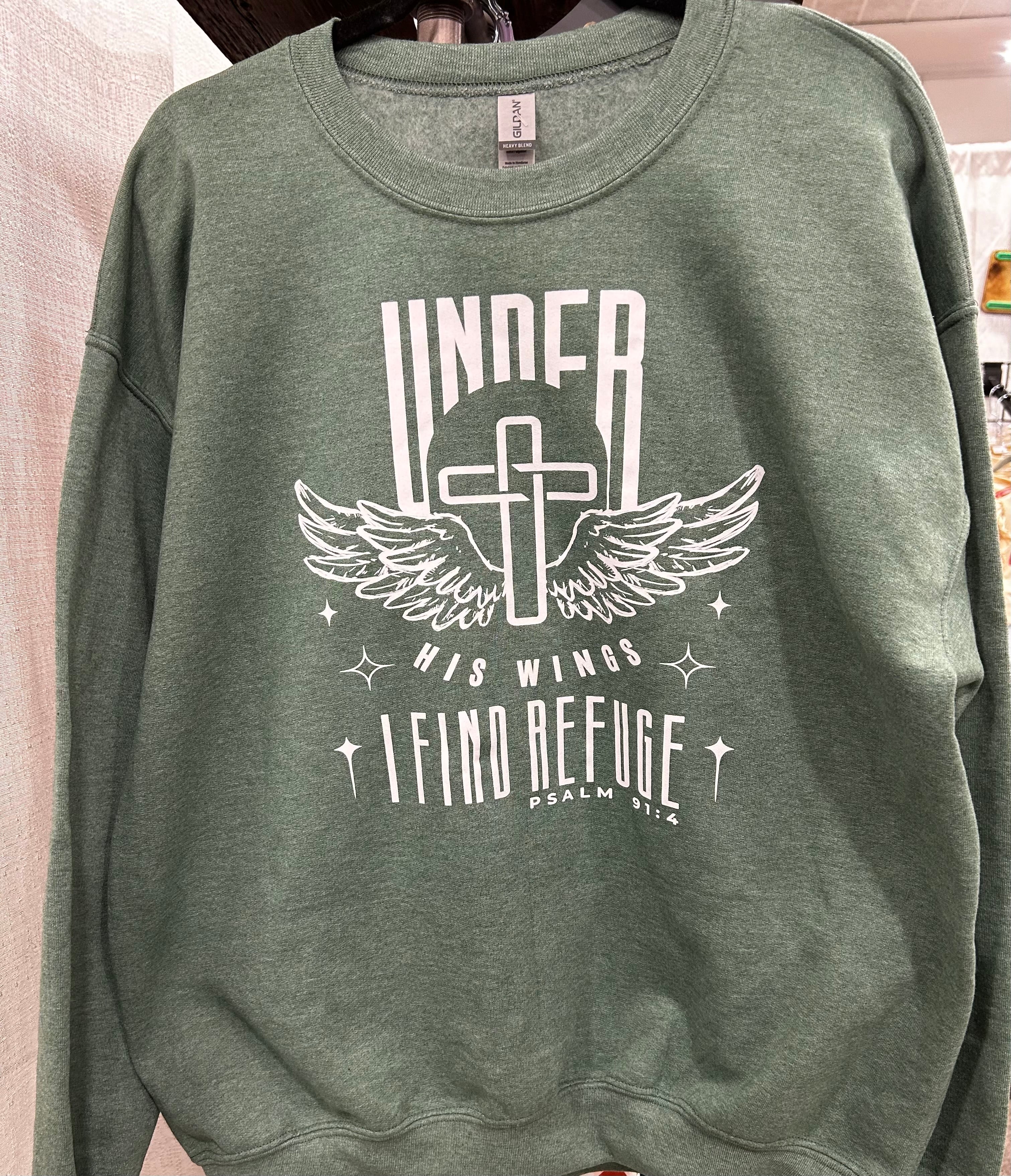 Under His Wings I Find Refuge Crewneck Sweatshirt