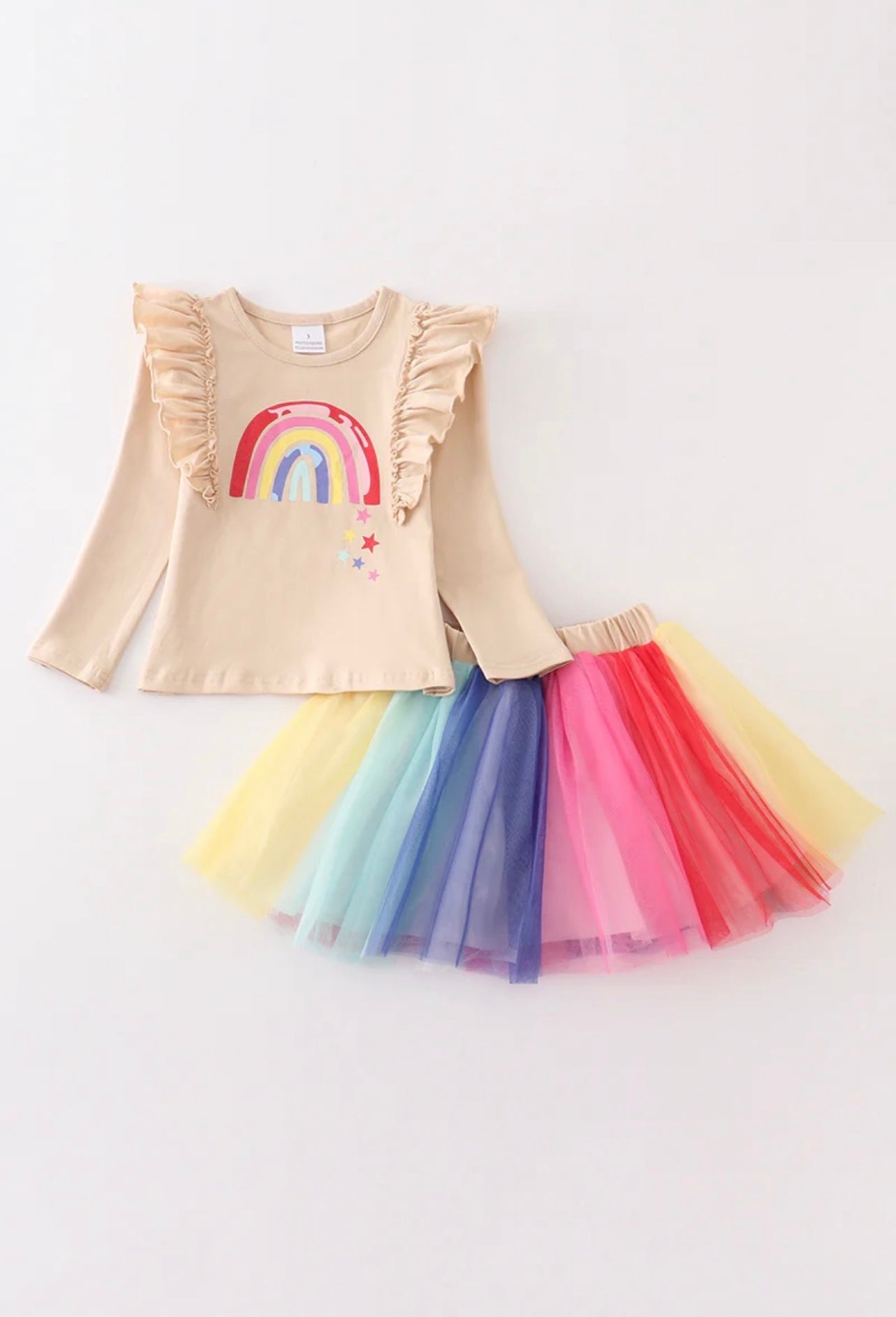 Kids Rainbow Ruffle Tutu Skirt Set