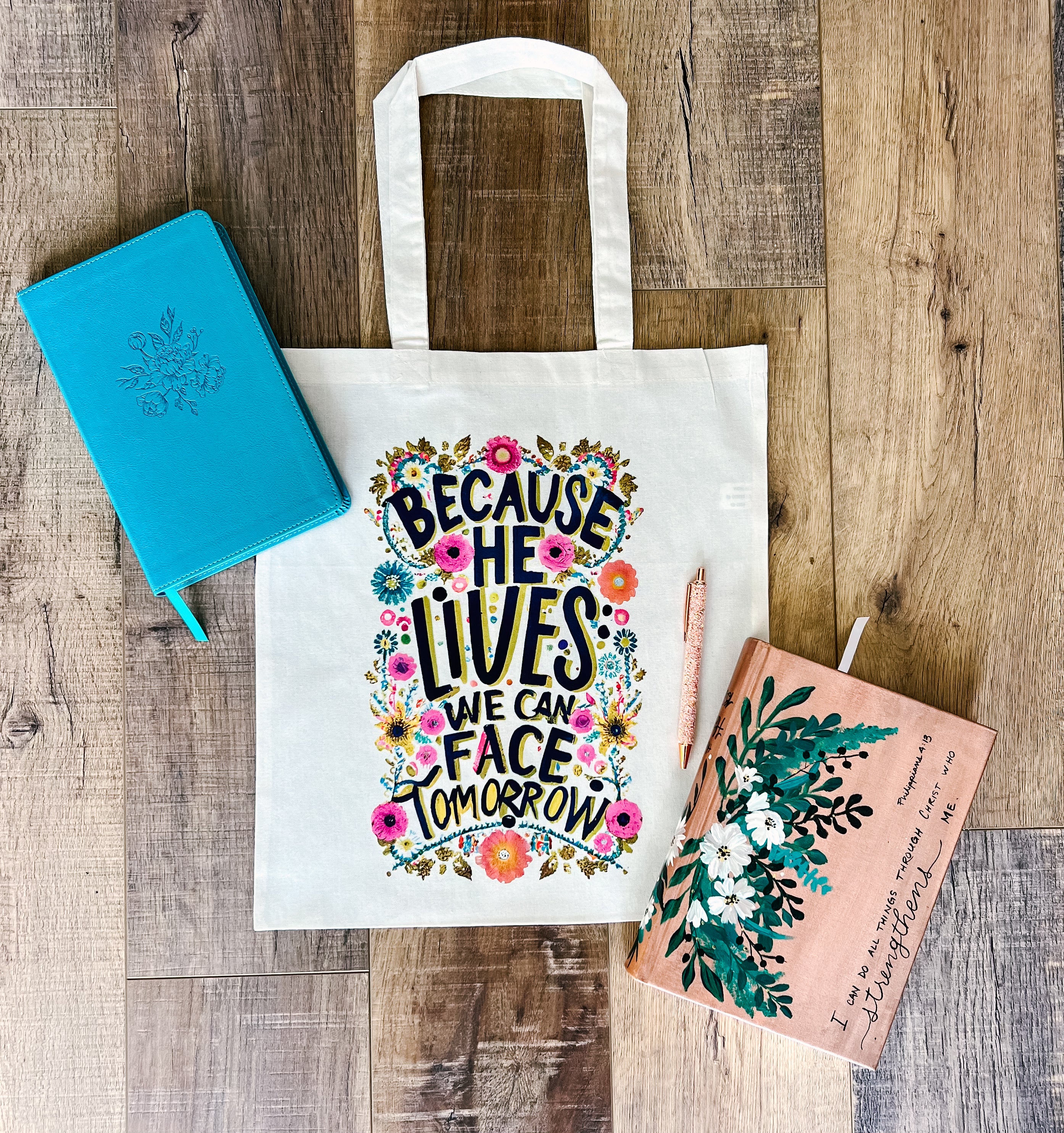 Because He Lives We Can Face Tomorrow Bible Bag