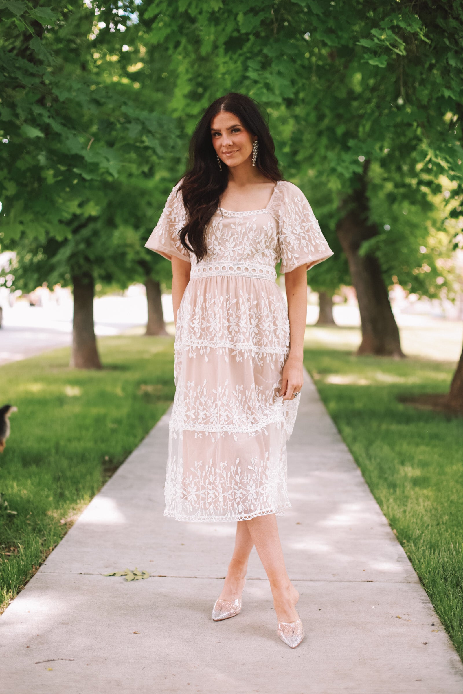 Tiered Ivory Lace Midi Dress