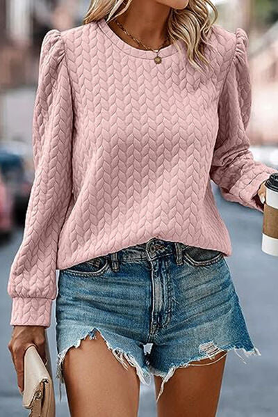 Teila Texture Round Neck Long Sleeve Sweater