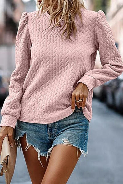 Teila Texture Round Neck Long Sleeve Sweater