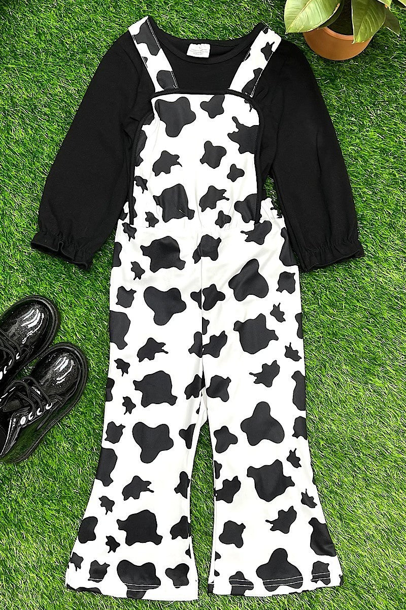Kids Cow Romper with Black Long Sleeve