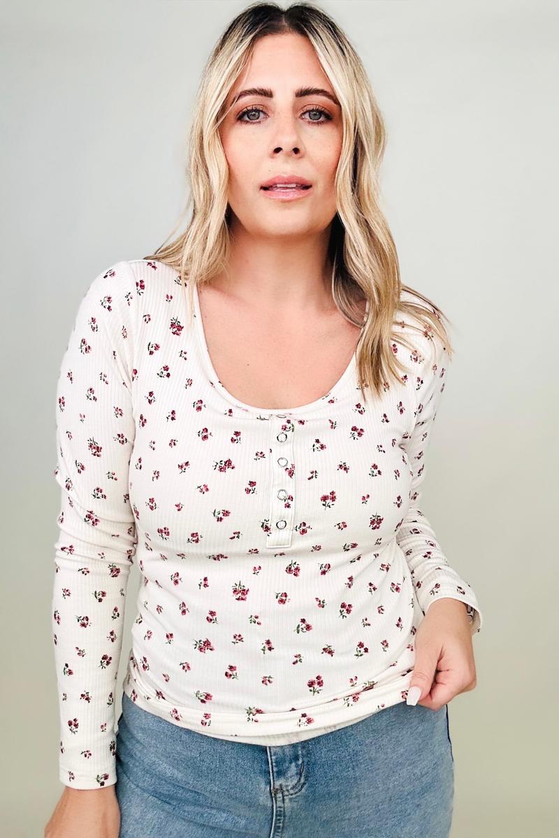 Floral Henley Long Sleeve Top