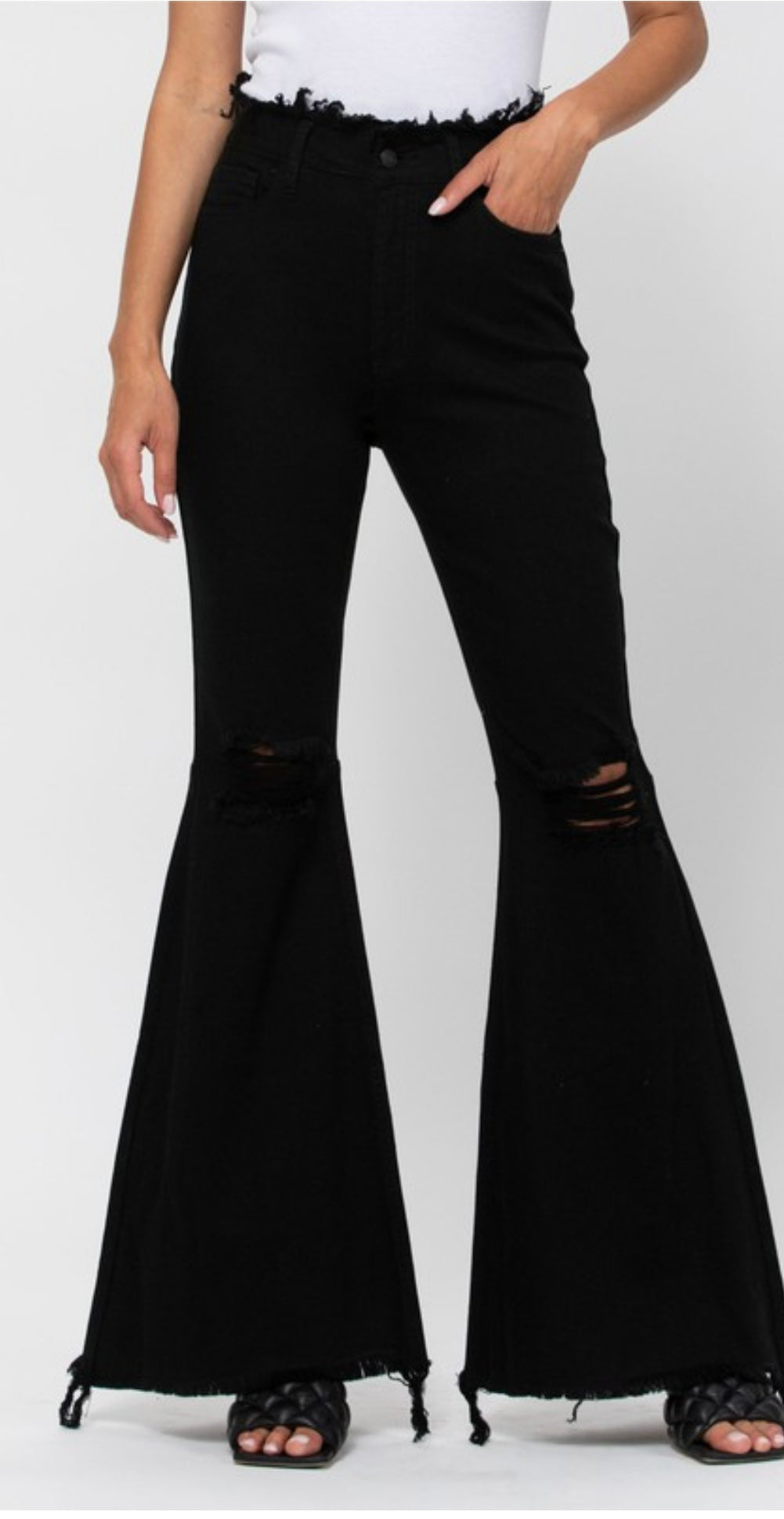 The Bea Black Distressed Flare Jeans