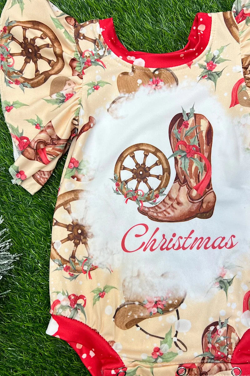 Kids Christmas Wagon Wheel, Cowgirl Onsie