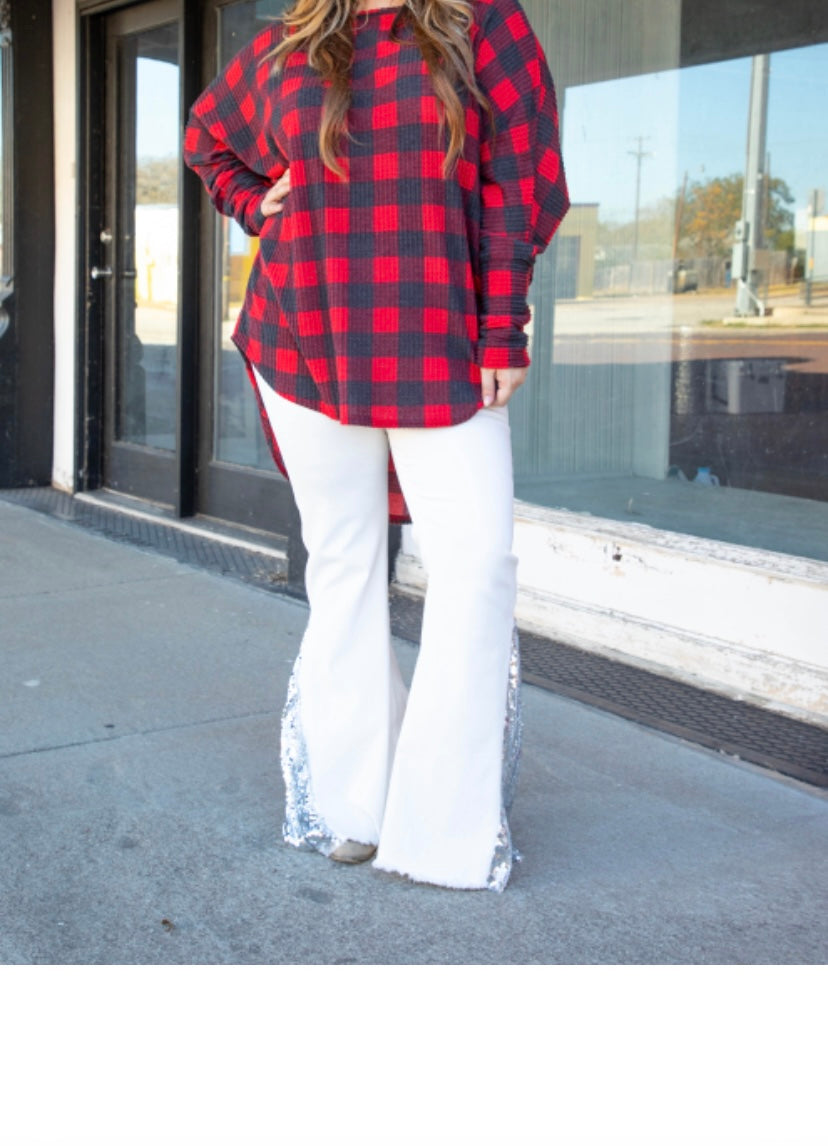 The Sierra White Sequin Flare Jeans